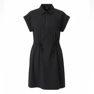 Athleta Topspin Dress Black Large L Zip Front Collared Tennis Golf Athletic